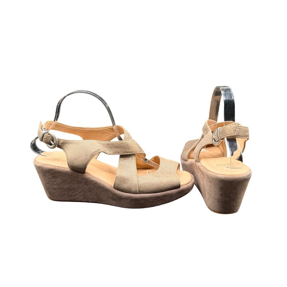Johnston & Murphy Wedge Sandals Size 10M Taupe Suede Platform